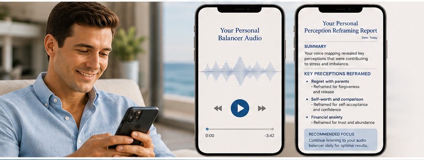 A client receiving a personalized audio balancer and report